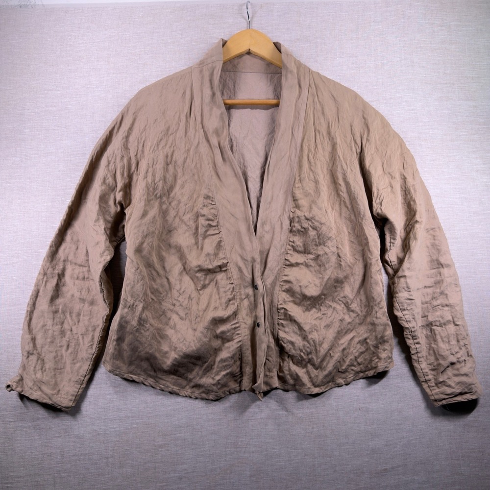 Babette Crinkle Jacekt Shawl Collar Jacket Pleat Tan XL USA